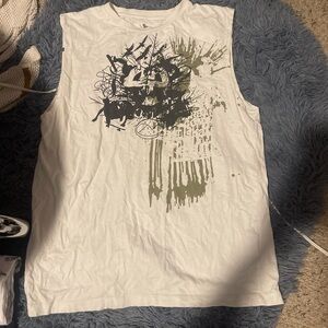 Graphic Sleeveless White Tank Top